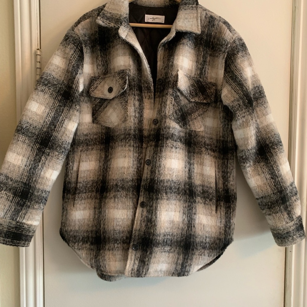 Carly Jean Los Angeles Black and White Plaid Utility Jacket